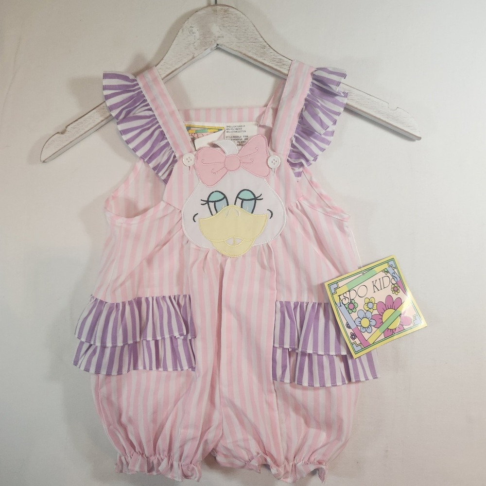 ISPO Kids Vintage Pink Stripe Duck Ruffle‎ Sunsuit Romper 24M New With Tags